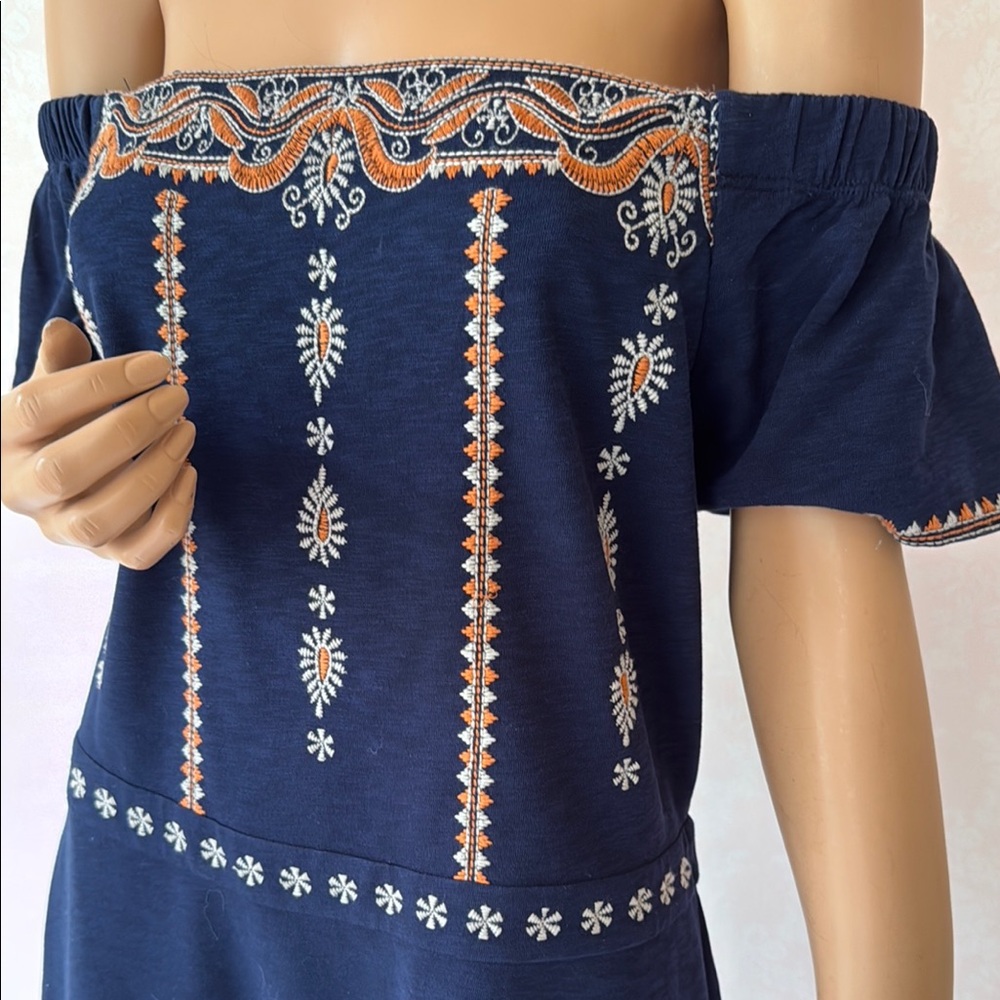 Tory Burch boho-inspired off-the-shoulder A-line dress navy large - Picture 2 of 16